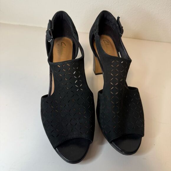 Clark’s Jenness Energy Platform Cutout Peep Toe Heeled Sandals Size 8.5 - Picture 4 of 10